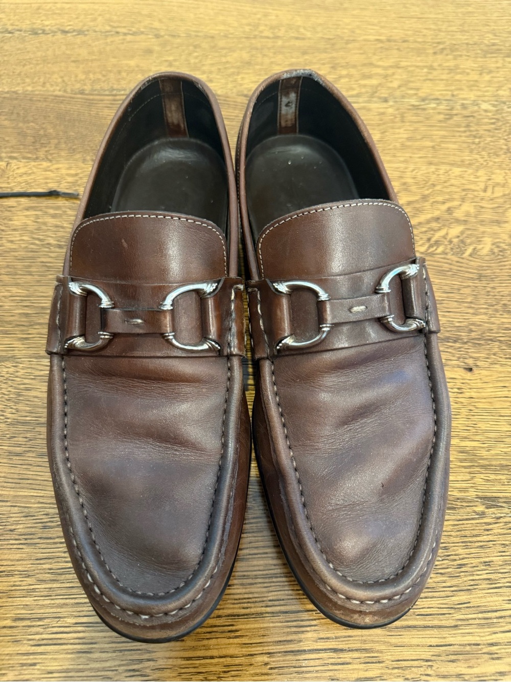 Santoni Brown Leather Bit Loafers with Silver Horsebit